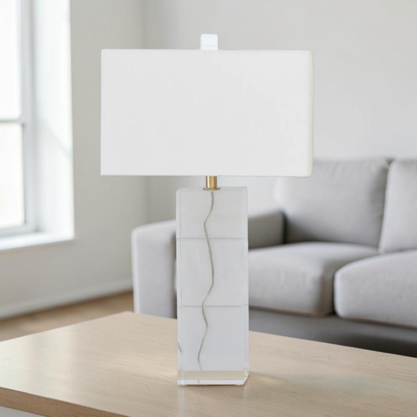 Clear Crystal Table Lamp with Fabric Shade