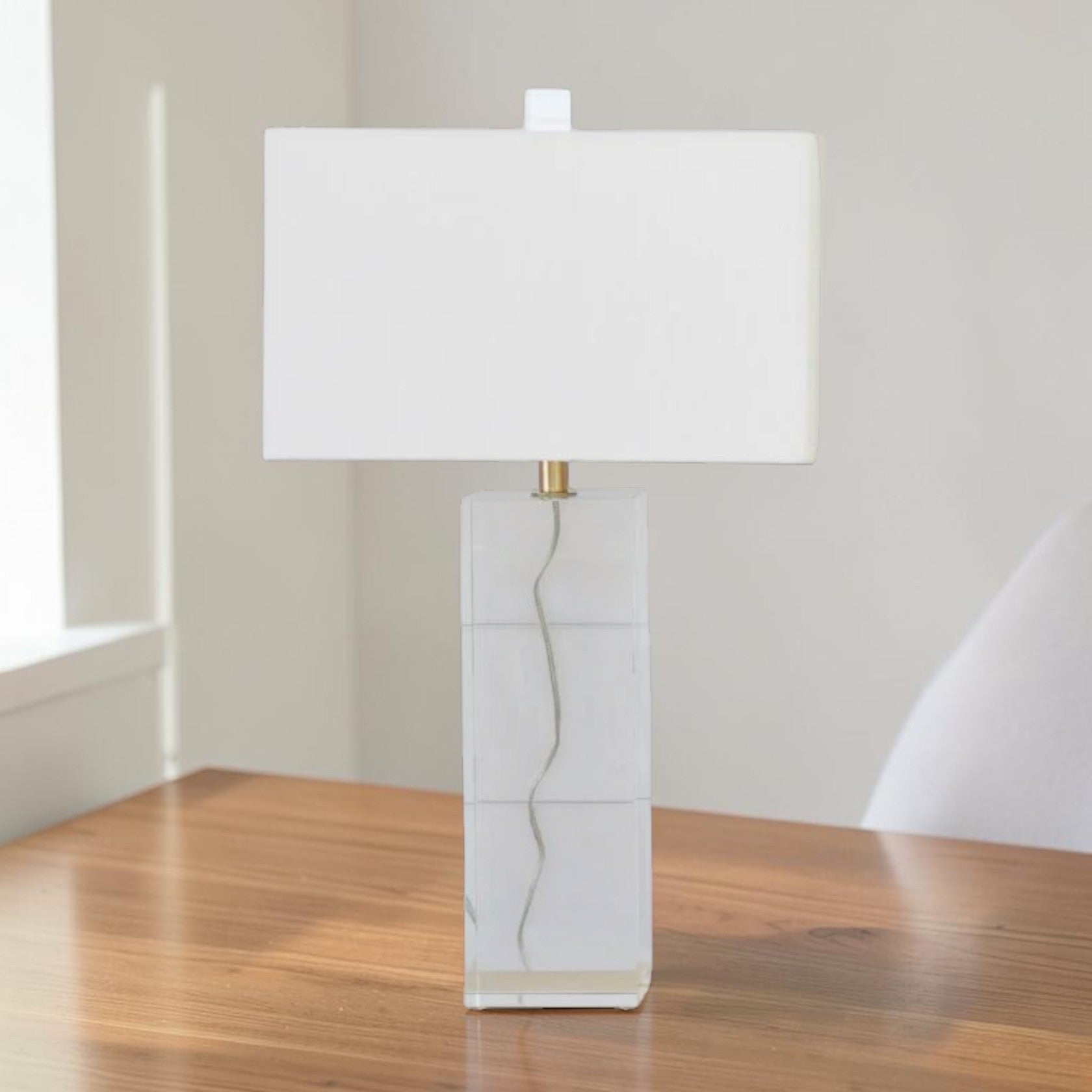 Clear Crystal Table Lamp with Fabric Shade
