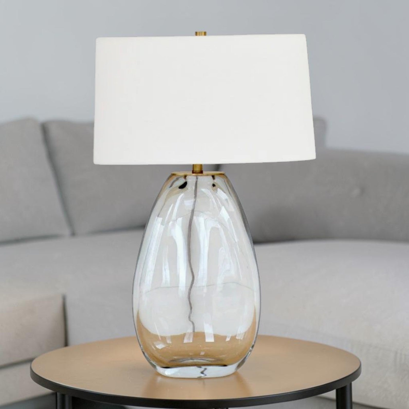Clear Glass Oval Table Lamp with Fabric Shade