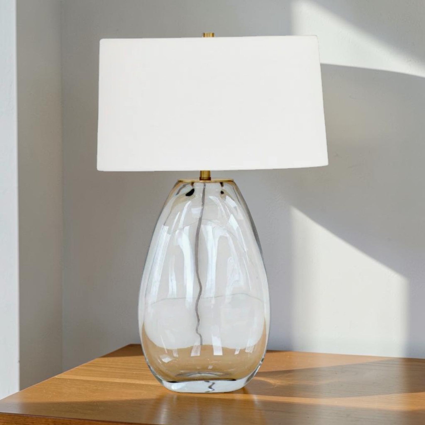 Clear Glass Oval Table Lamp with Fabric Shade