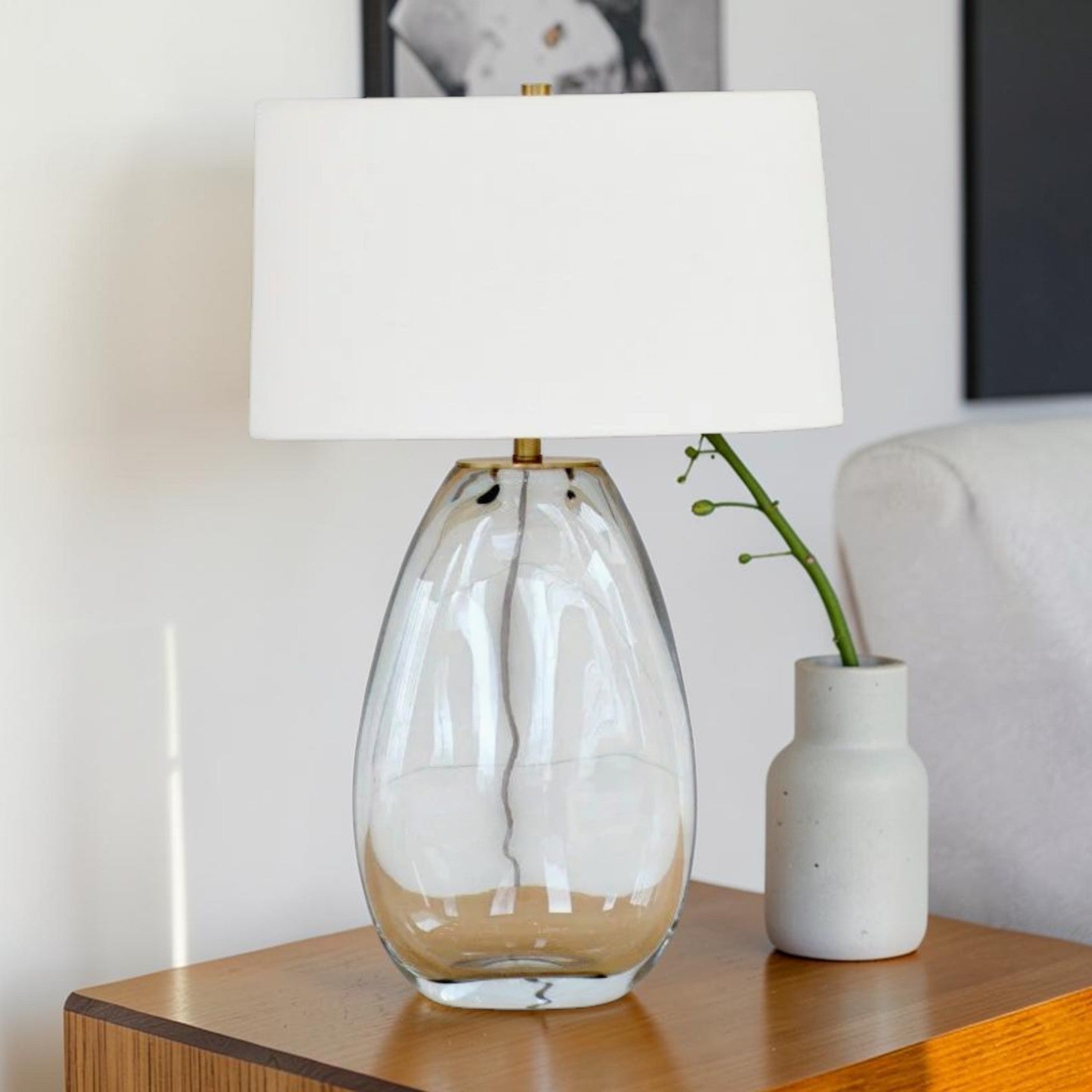 Clear Glass Oval Table Lamp with Fabric Shade