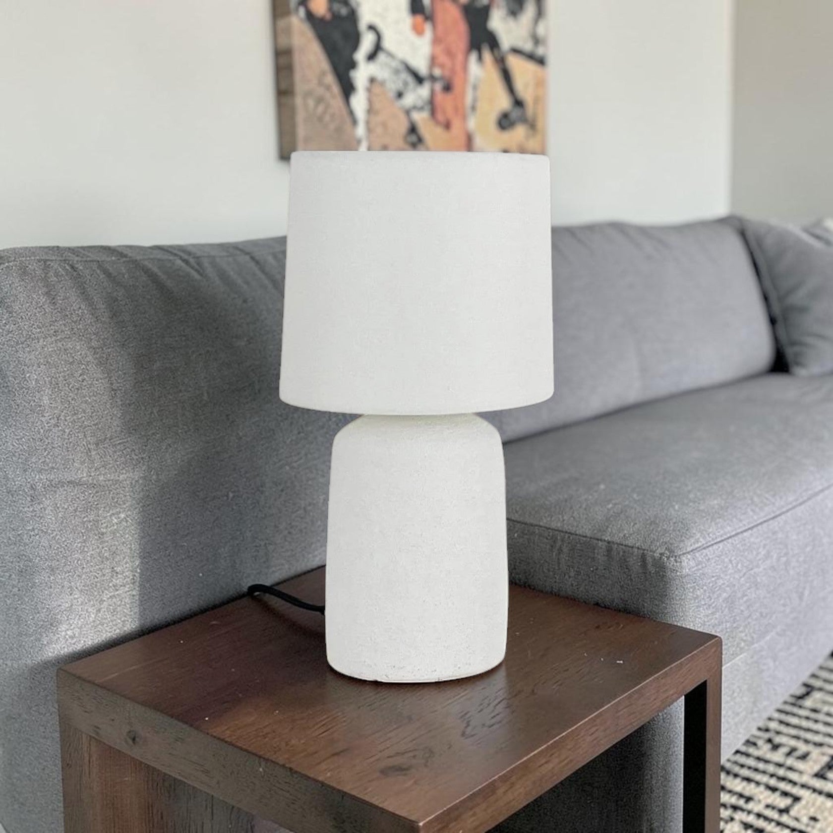 Small Textured Ceramic Table Lamp with Linen Shade