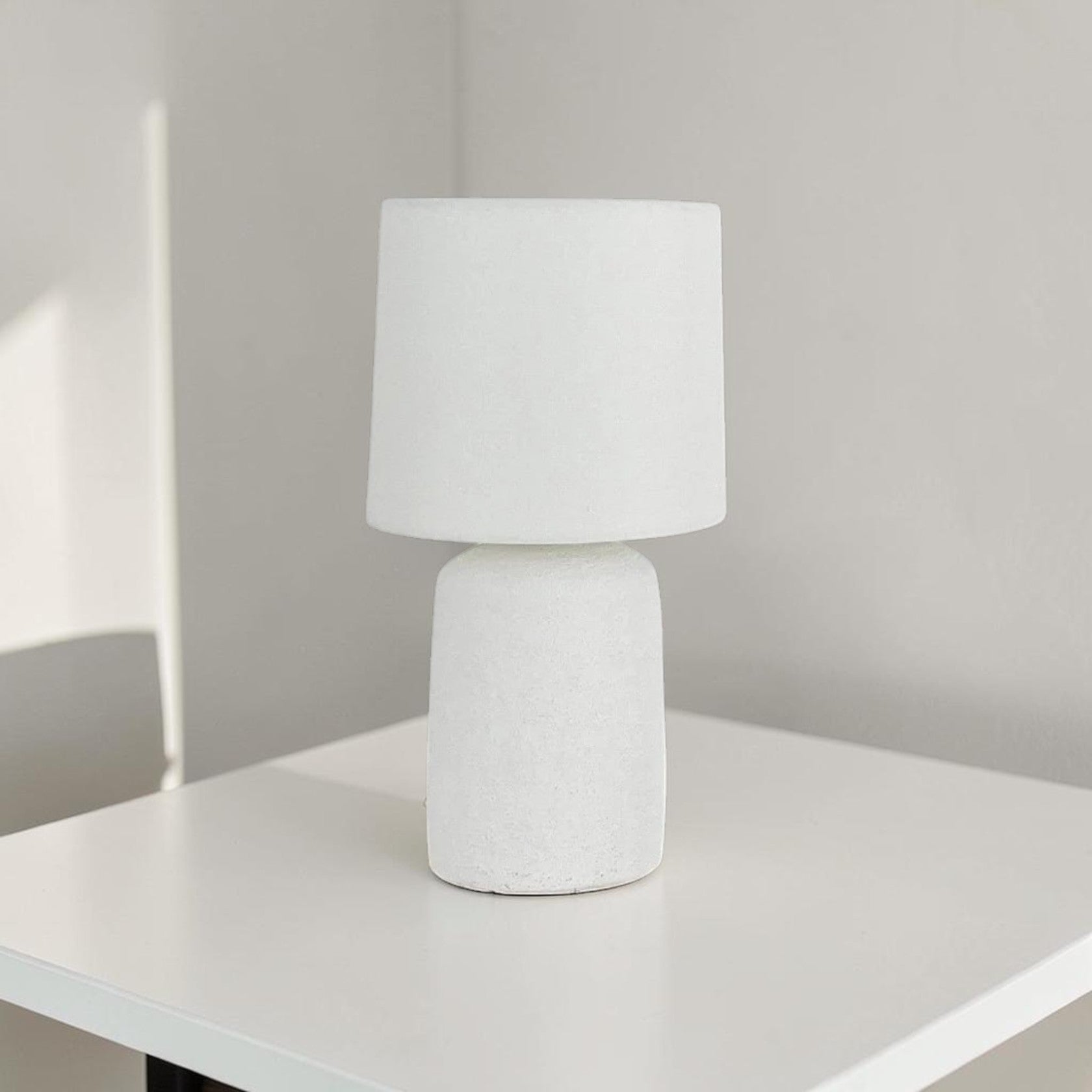 Small Textured Ceramic Table Lamp with Linen Shade