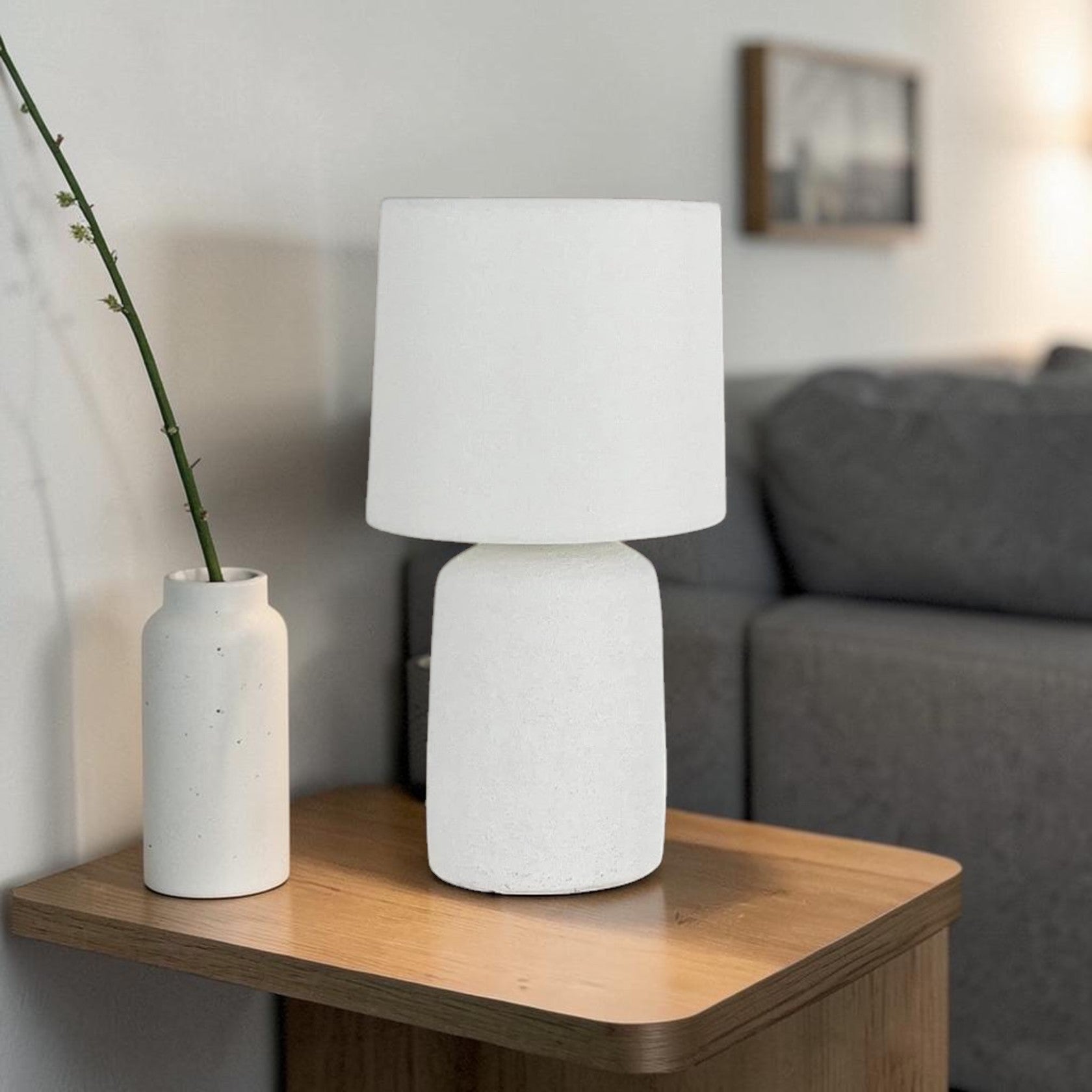 Small Textured Ceramic Table Lamp with Linen Shade