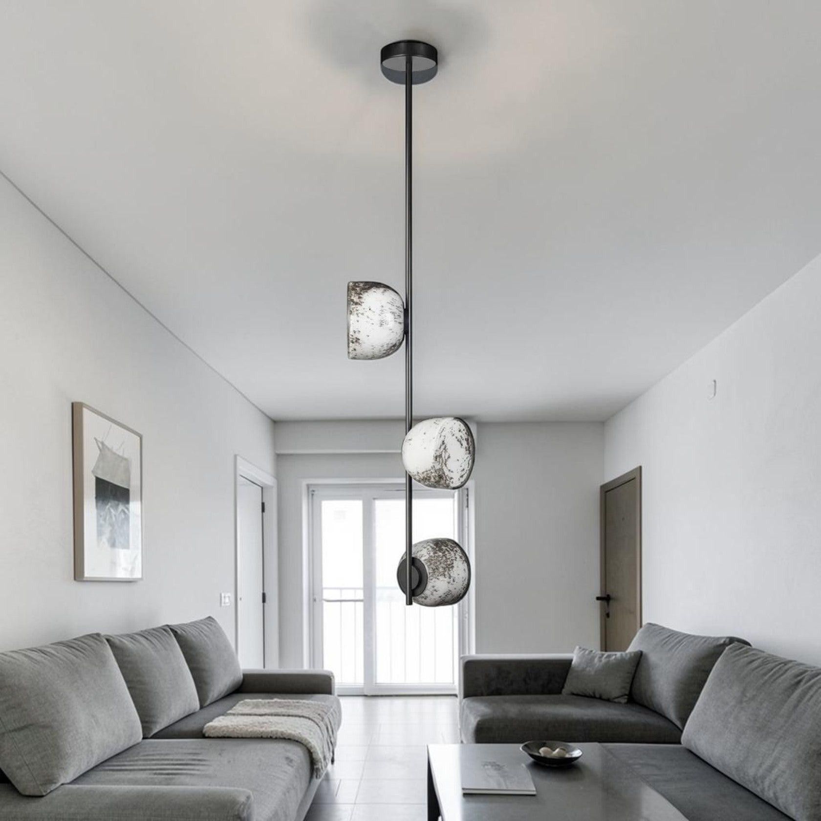 3 Light Vertical Pendant Light with Textured Glass Shades