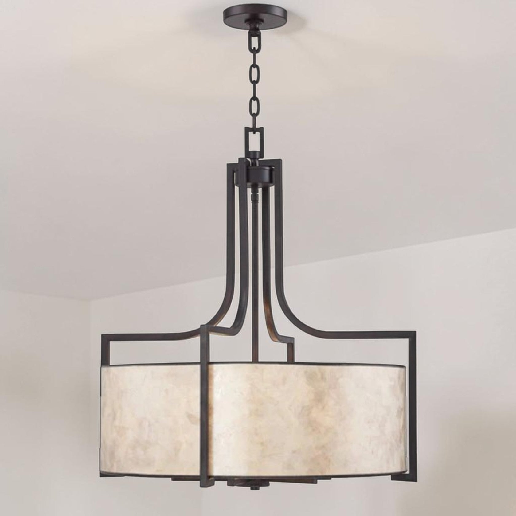Bronze Drum Pendant Light for Bathroom with Mica Shade