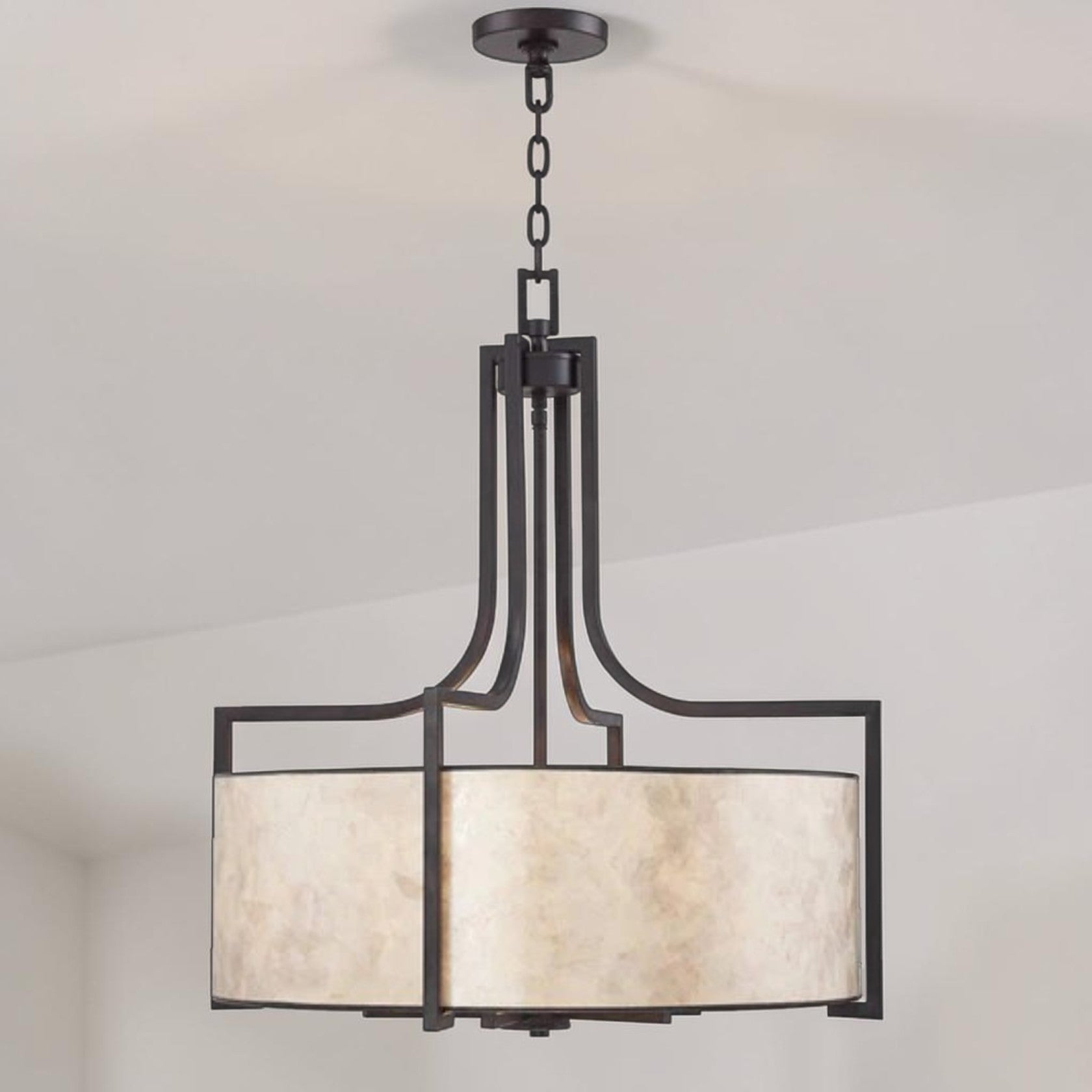 Bronze Drum Pendant Light for Bathroom with Mica Shade