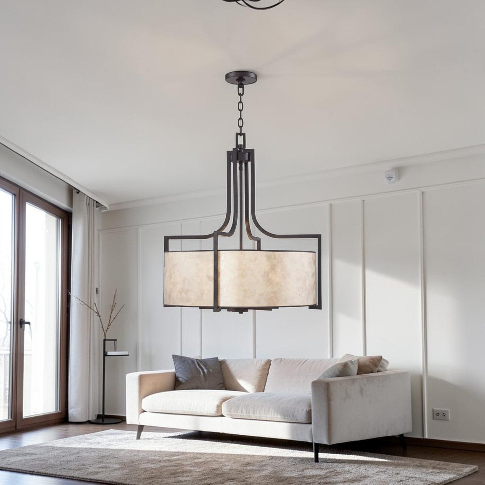 Bronze Drum Pendant Light for Bathroom with Mica Shade