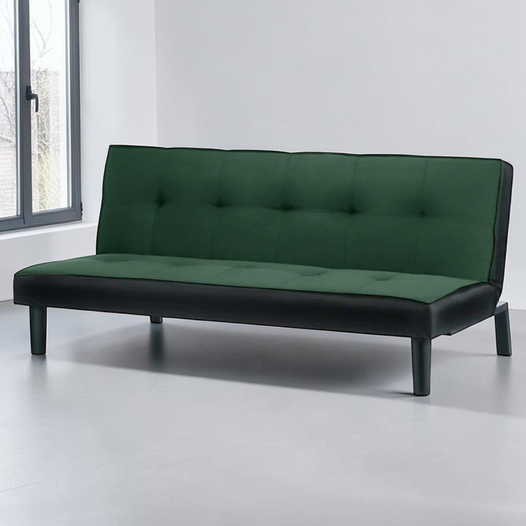 Green Velvet Sofa Bed with Tufted Back and Convertible Design