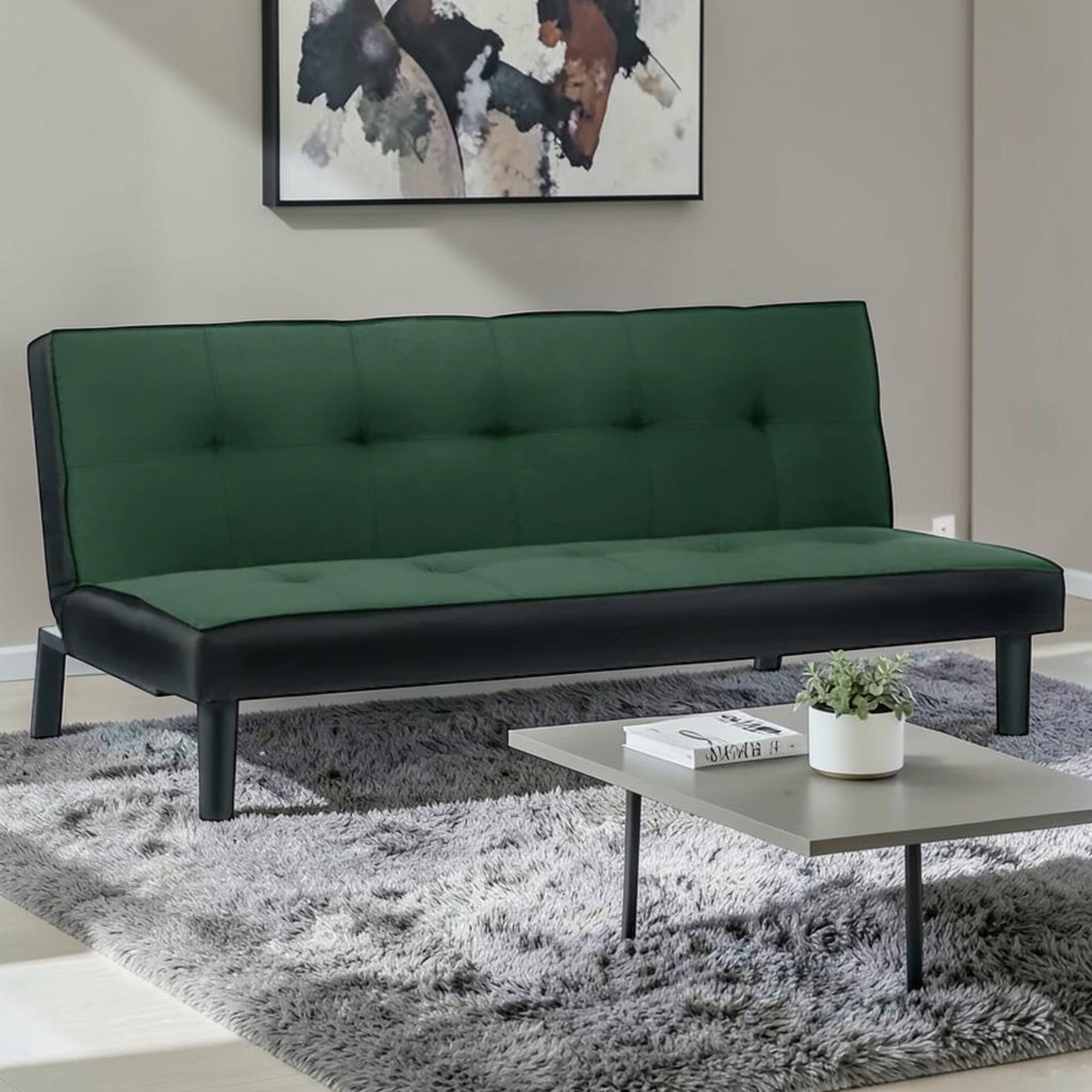 Green Velvet Sofa Bed with Tufted Back and Convertible Design