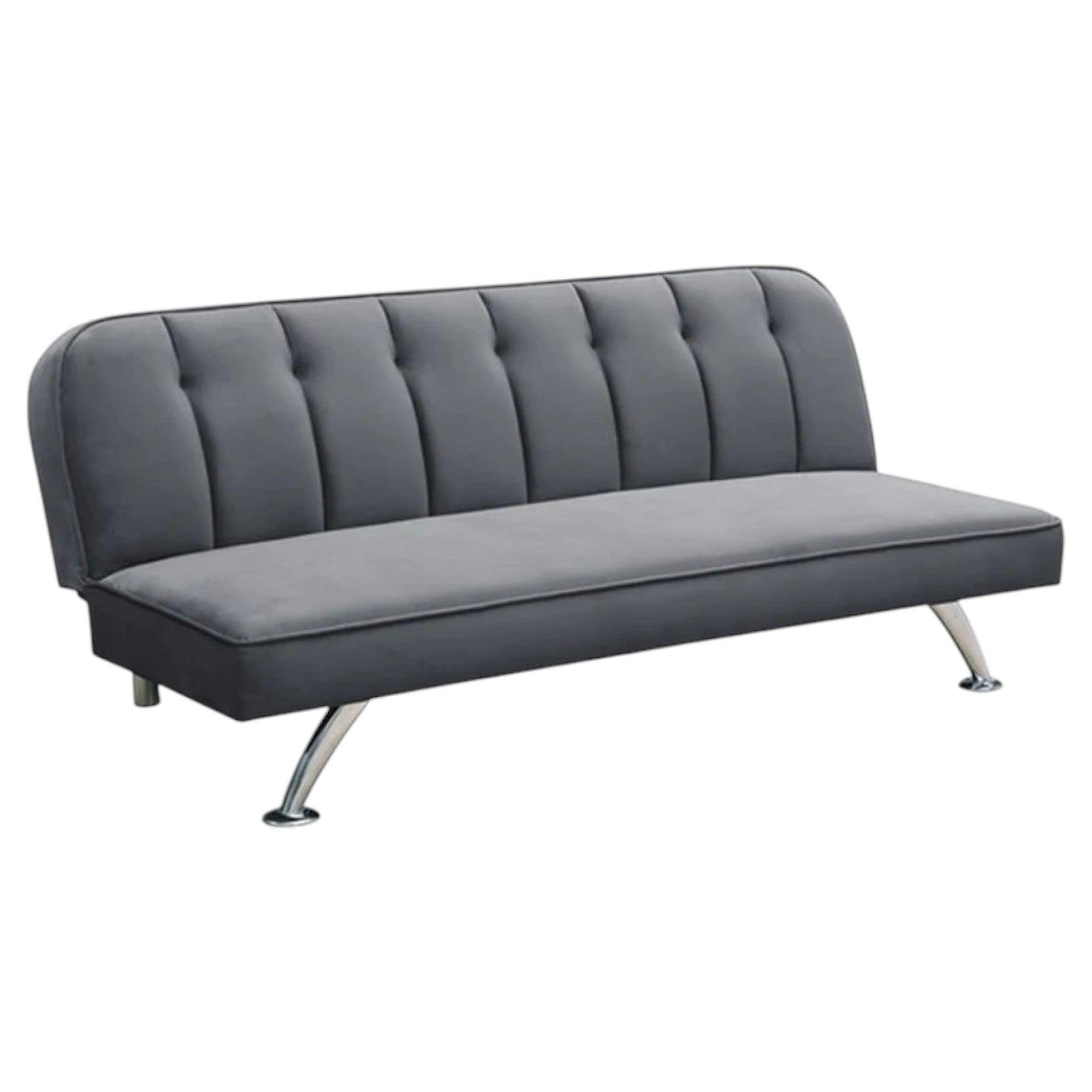 Gray Velvet Sofa Bed with Channel Tufted Back and Chrome Legs