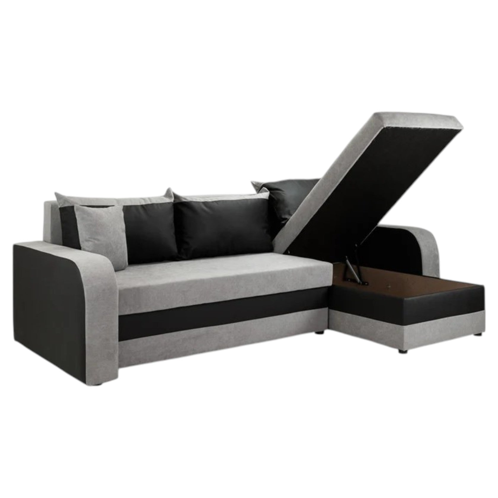 Black and Gray Corner Sofa Bed with Storage