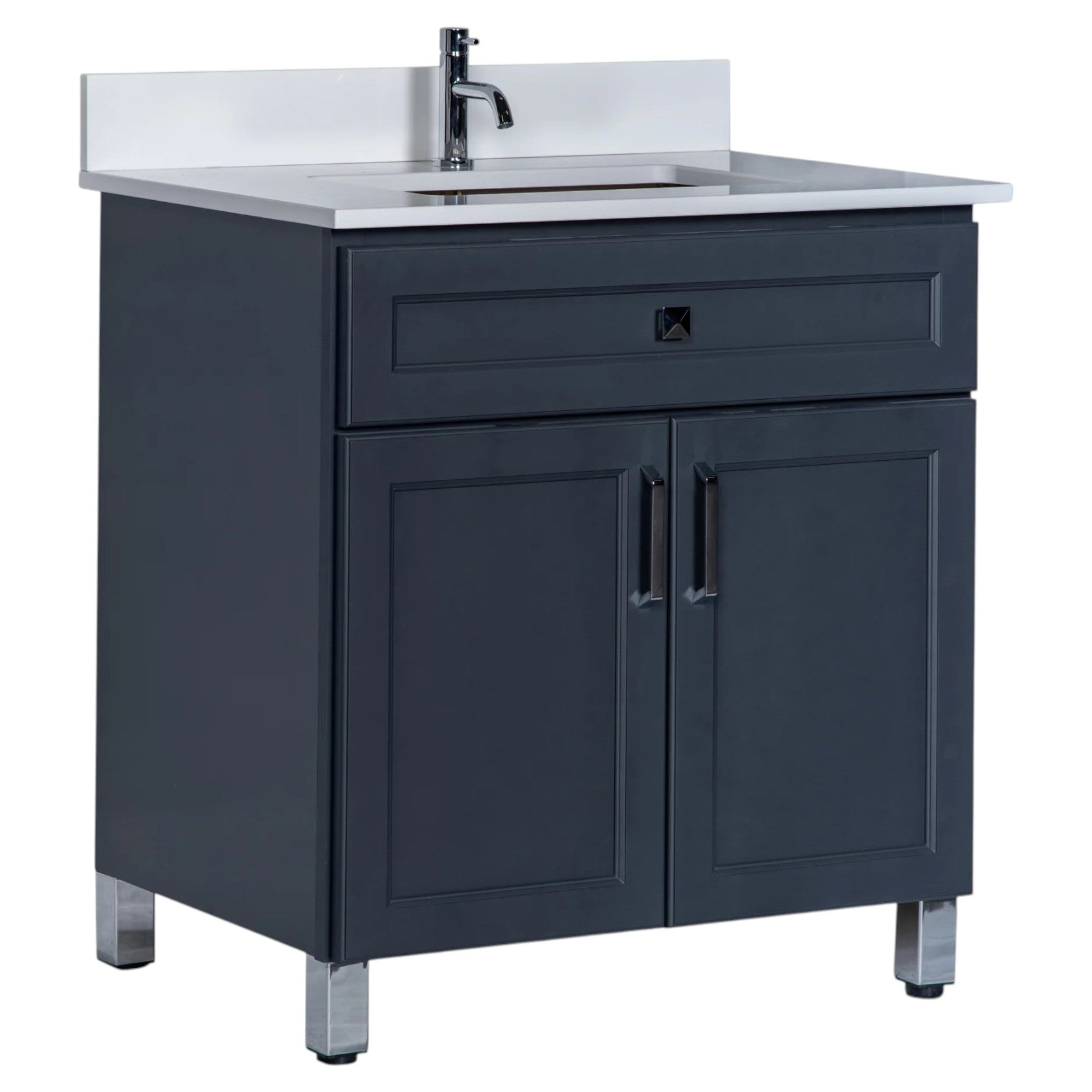30 Inch Charcoal Gray Bathroom Vanity with Quartz Top and Sink