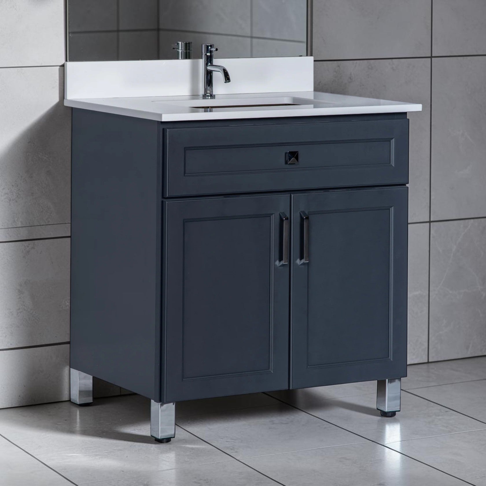 30 Inch Charcoal Gray Bathroom Vanity with Quartz Top and Sink