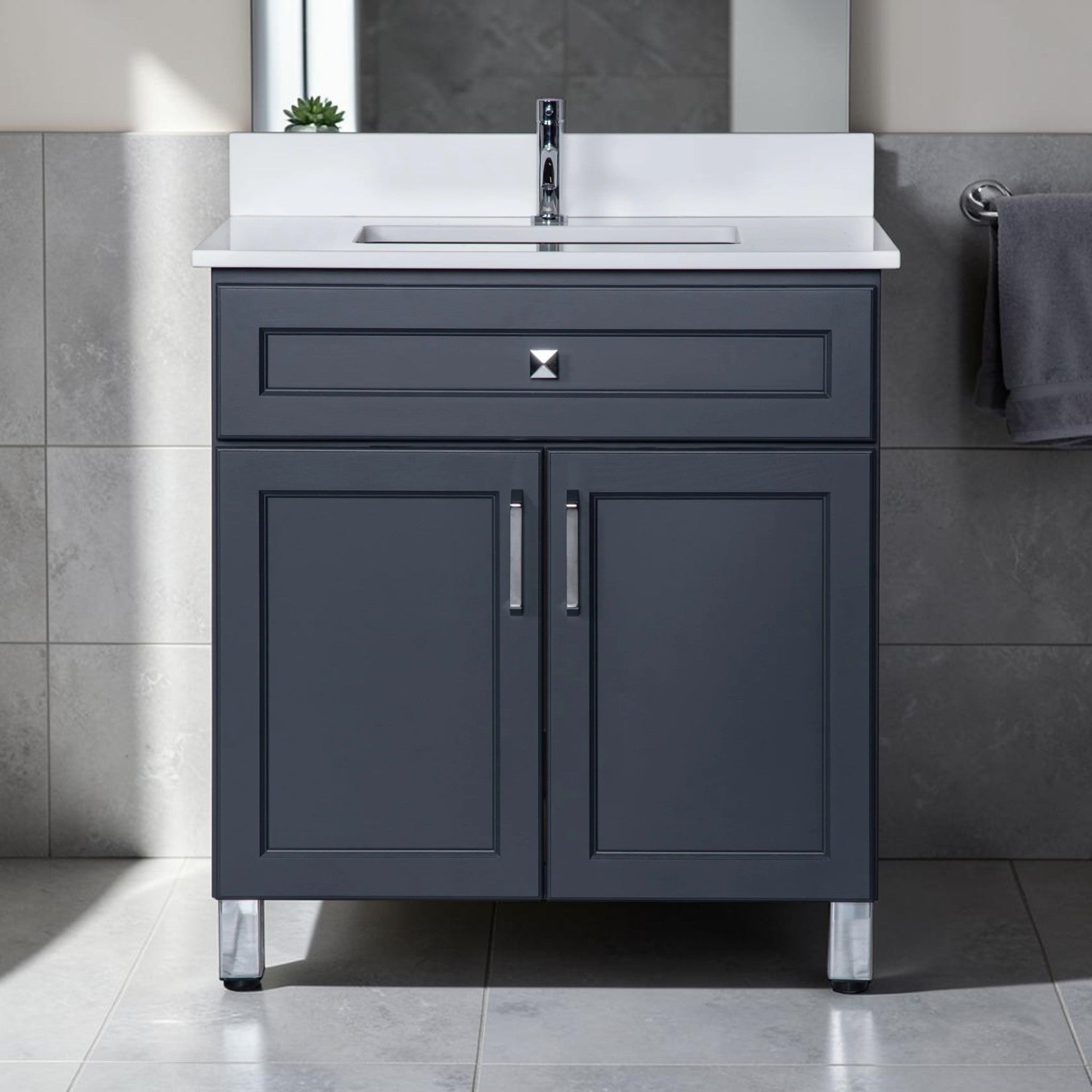 30 Inch Charcoal Gray Bathroom Vanity with Quartz Top and Sink