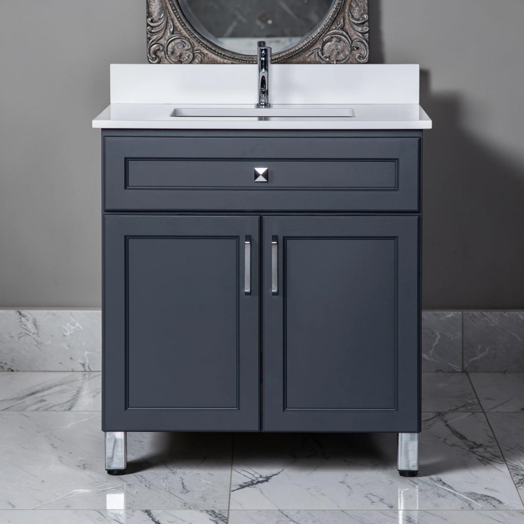 30 Inch Charcoal Gray Bathroom Vanity with Quartz Top and Sink