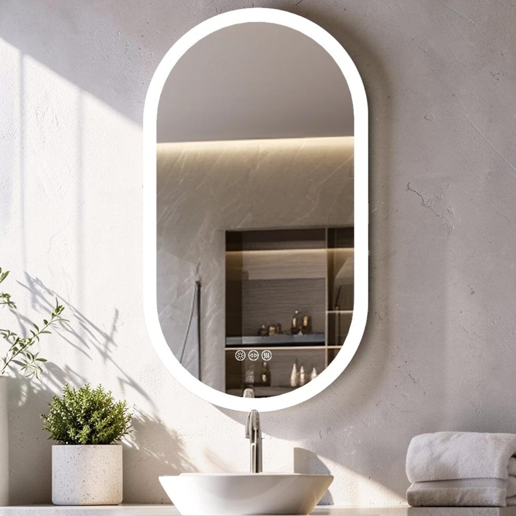 Oval LED Bathroom Mirror with Anti-Fog and Adjustable Lighting