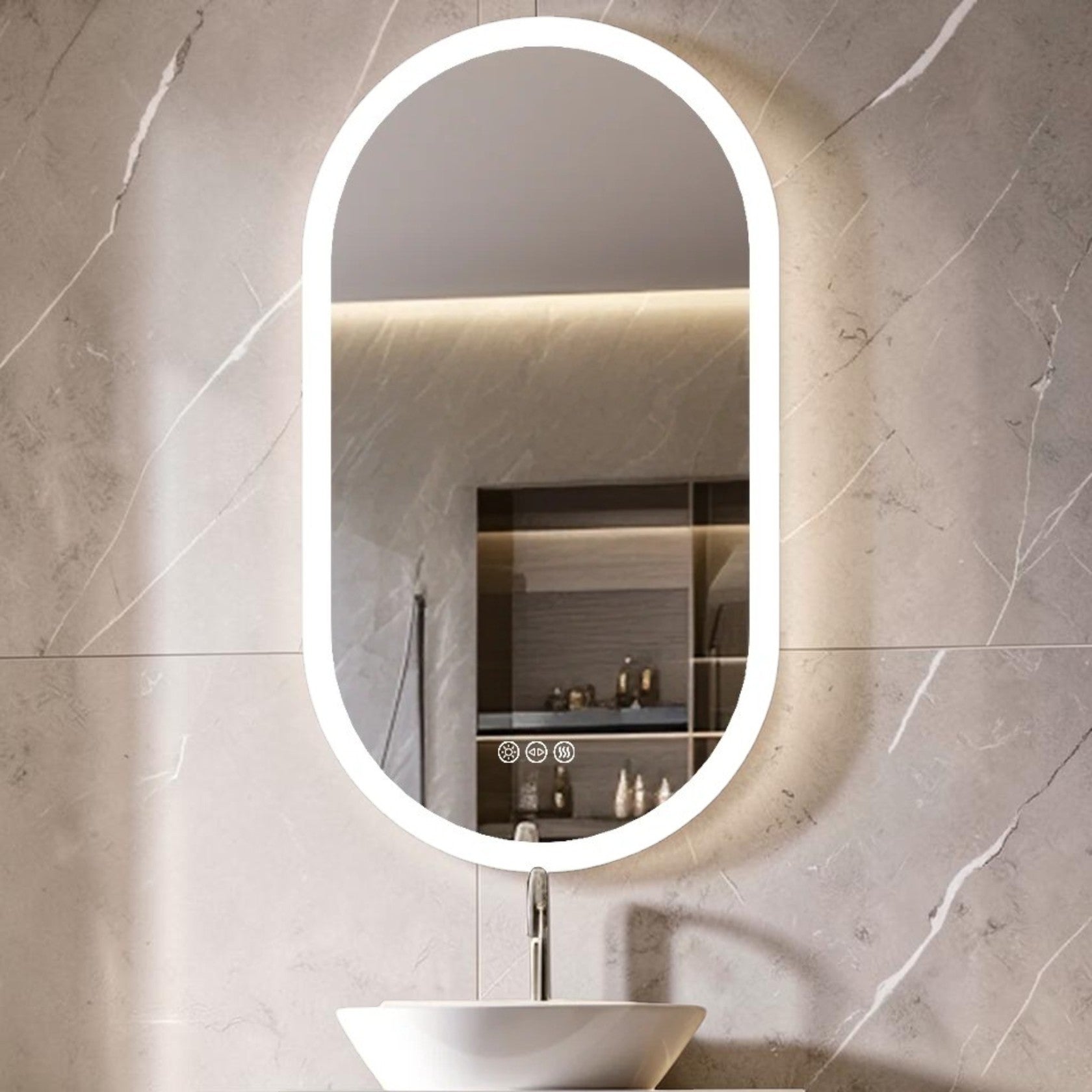 Oval LED Bathroom Mirror with Anti-Fog and Adjustable Lighting