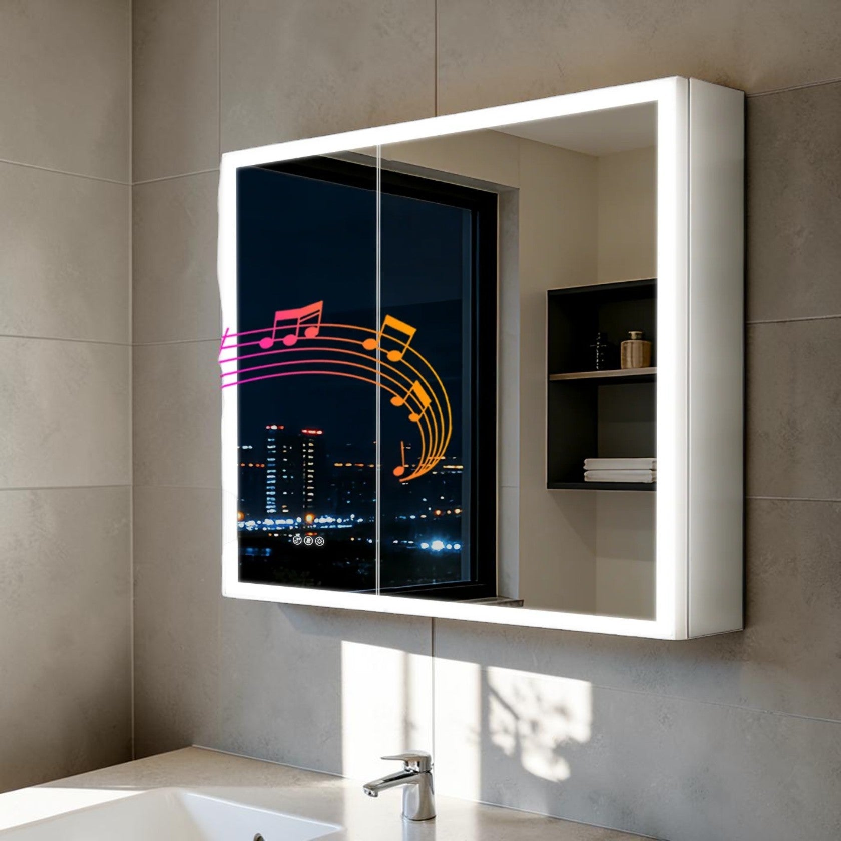 LED Bathroom Medicine Cabinet Mirror with Bluetooth, Anti-Fog and Interior Storage