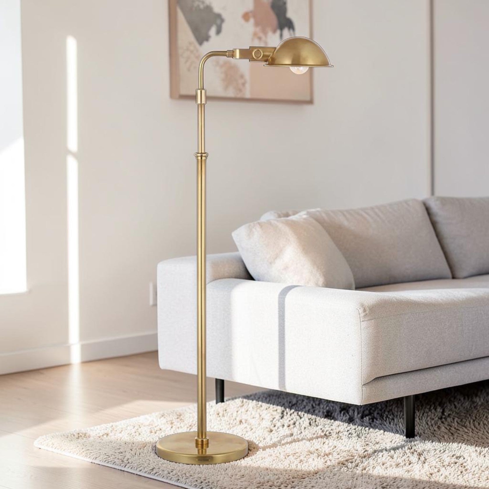 Cordless LED Pharmacy Floor Lamp in Brass Finish with Adjustable Height